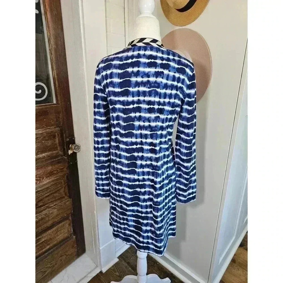 Tory Burch Women's Size S Hollie Long Sleeve Tie-Dye Tee Dress Blue/White - Picture 2 of 6